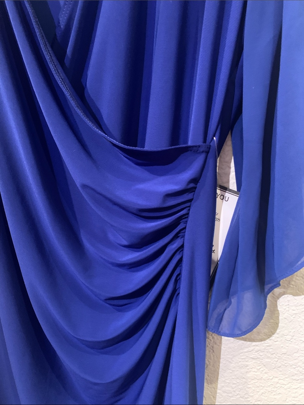 MSK Royal Blue Draped V-Neck Dress with Beaded Sheer Sleeves - Picture 6 of 9